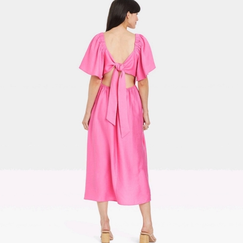 Target A New Day Pink Flutter Sleeve Tie Back Dress